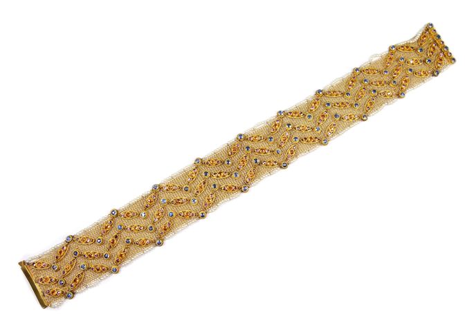 Gold mesh, coloured gem and seed pearl choker necklace | MasterArt